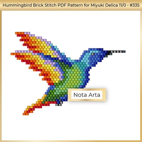 Beaded colibri brick stitch PDF pattern Seed Bead Hummingbird Pattern, Hummingbird Bead Pattern, Seed Bead Hummingbird, Beaded Hummingbird, Hummingbird Pattern, Art Patterns, Brick Stitch, Beading Patterns, Seed Bead