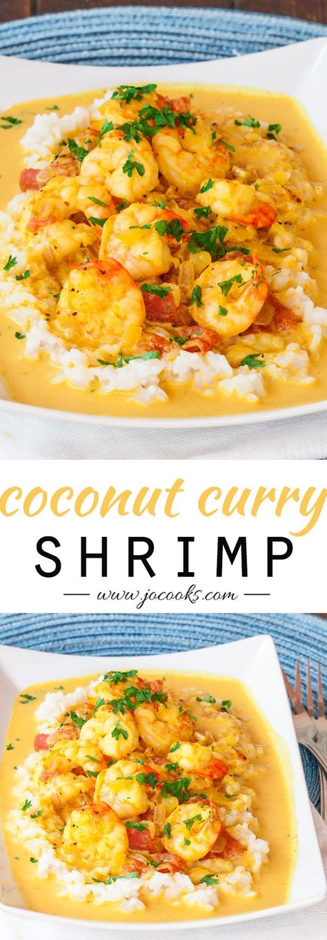 Coconut Shrimp Curry - Serve with Cauliflower "Rice" and coconut oil to make Paleo! #paleo #grainfree #glutenfree Shrimp With Rice, Coconut Shrimp Curry, Koreansk Mad, Coconut Curry Shrimp, Shrimp Curry, Curry Shrimp, Paleo Dinner, Think Food, Coconut Curry