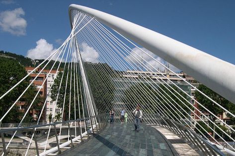 santiago calatrava: bridges over troubled water Bridges Architecture, Bridge Structure, Bilbao Spain, Genius Loci, Santiago Calatrava, Bridge Building, Architecture Design Concept, Pedestrian Bridge, Bridge Design