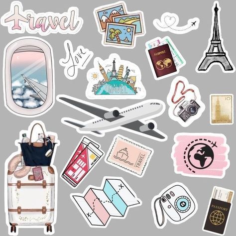 Stickers For Travel Journal, Stickers Printable For Scrapbook, Traveling Stickers Printable, Travelling Stickers Printable, Journal Cute Stickers Printable, Scrapbook Stickers Printable Travel, Cute Travel Stickers, Scrapbook Stickers Travel, Travel Journal Scrapbook Printables