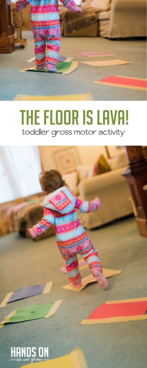 Watch out! The floor is lava, don't step on the lava! via @handsonaswegrow Toddler Gross Motor Activities, Preschool Dinosaurs, Floor Games, Kids Church Activities, Floor Is Lava, Gross Motor Activity, The Floor Is Lava, Gross Motor Activities, Geology Rocks