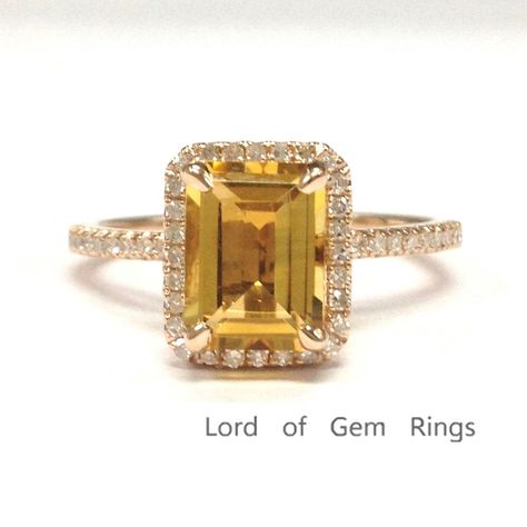 $419 Emerald Cut Citrine Engagement Ring Pave Diamond Wedding 14K Rose Gold – Lord of Gem Rings Citrine Engagement Ring, Engagement Ring Pave, Gem Rings, Citrine Ring Engagement, Delicate Gold Ring, Micro Pave Ring, Platinum Wedding Band, Pave Engagement Ring, Gem Ring