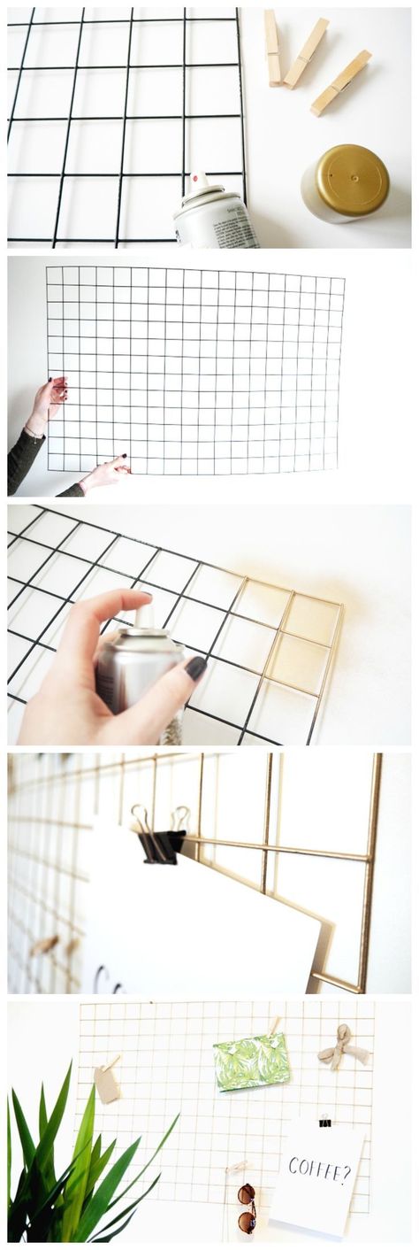 How To Make a DIY Gold Wire Memo Board | Tutorial Wire Memo Board, Grid Wall, Diy Gold, Astuces Diy, Dekor Diy, Diy Upcycling, Memo Boards, Gold Diy, Memo Board