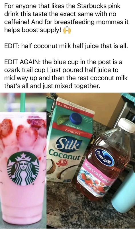 Minuman Starbucks, Starbucks Pink Drink, Diy Starbucks, Secret Starbucks Drinks, Starbucks Secret Menu Drinks, Starbucks Diy, Starbucks Coffee Drinks, Breastfeeding Foods, Starbucks Drinks Recipes