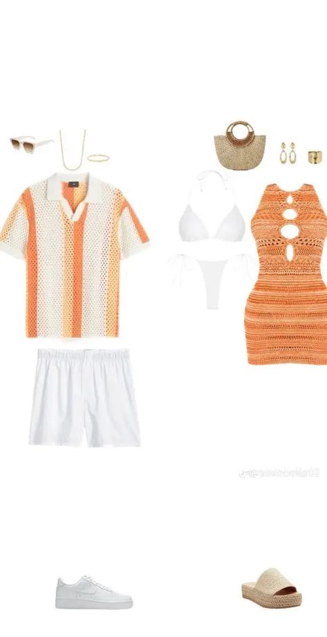 Shein Couple Outfits Summer, Couple Outfits Matching Beach, Summer Trip Outfits Beach Vacations, Matching Couple Cruise Outfits, Cruise Matching Outfits, Shein Matching Couple Outfits, Couple Coordinating Outfits Summer, Beach Outfit For Couples, Matching Couple Outfits Vacation