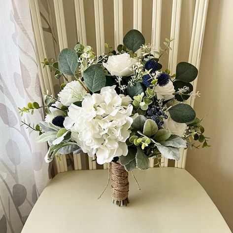 White Green Navy Wedding Flowers, Navy And Sage Wedding Bouquet, Bridesmaid Bouquet Navy Blue, Navy Blue Green Ivory Wedding, Sage And Navy Wedding Flowers, Olive Green Navy Blue Wedding, Navy Blue Gold And White Wedding Bridesmaid Bouquets, Navy Blue Wedding Florals, Navy Blue And Sage Green Wedding Flowers