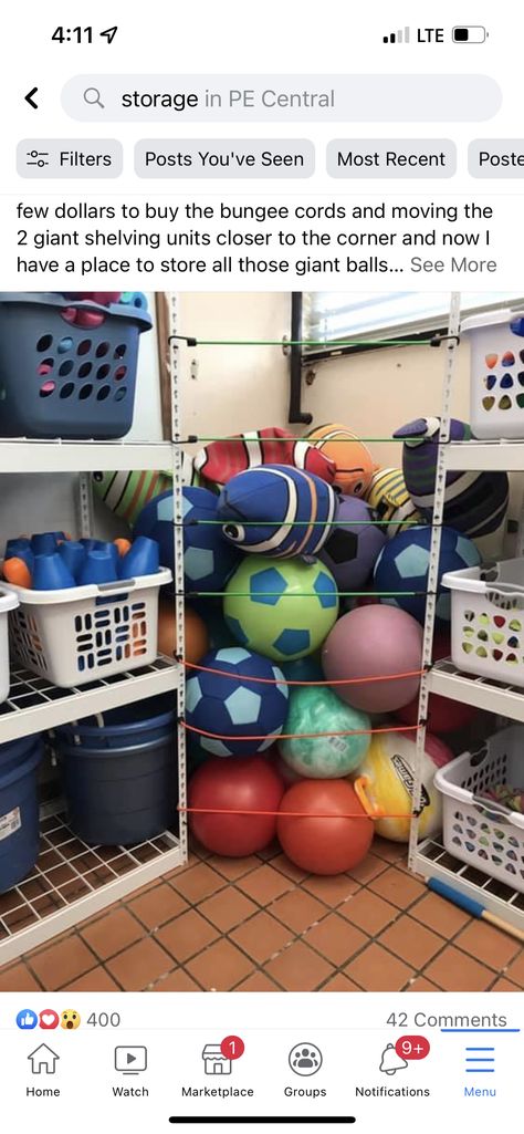 Pe Equipment Storage Ideas, Pe Teacher Office, Exercise Ball Storage, Pe Classroom, Pe Equipment, Equipment Room, Teacher Office, Pe Teachers, Ball Storage