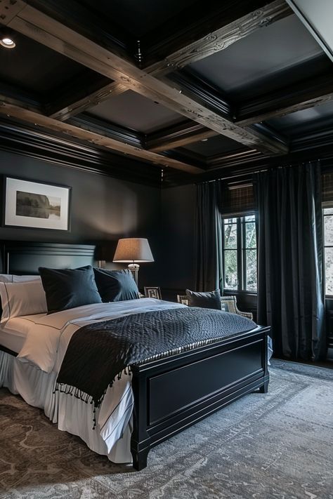 Dark Romantic Bedroom Ideas, Romantic Bedroom Ideas For Couples, Rustic Industrial Bedroom, Dark Romantic Bedroom, Masculine Bedroom Design, Romantic Bedroom Ideas, Room Ideas For Men Bedroom, Minimalist Bed Frame, Men's Bedroom