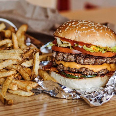 Five Guys handcrafted burgers @ FIGat7th TASTE Food Hall Guys Burgers Recipe, Five Guys Burger, Five Guy Burgers, Fresh Potato, Crispy Fry, Gourmet Burgers, Burger And Fries, Five Guys, Food Tasting