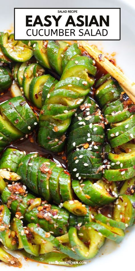 Asian Cucumber Recipe, Spicy Cucumber Salad, Asian Cucumber Salad, Asian Salad, Cucumber Recipes Salad, Cucumber Recipes, Healthy Food Choices, Healthy Lunch Recipes, Cucumber Salad