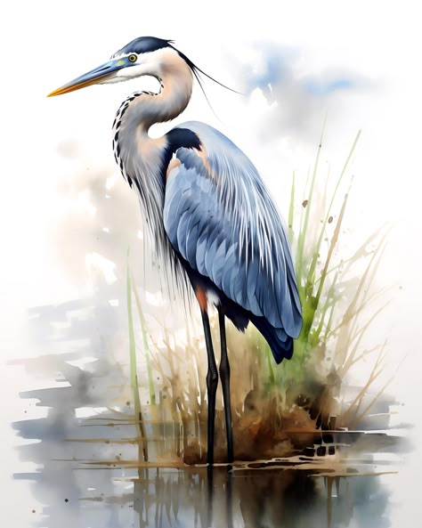 Watercolor Blue Heron Digital Download. Hi-res image. 6144 x 7680. Use and print in any way you wish! Suren Nersisyan, Heron Art, Bird Watercolor Paintings, Watercolor Blue, Bird Artwork, Blue Heron, Watercolor Inspiration, Bird Drawings, Watercolor Bird