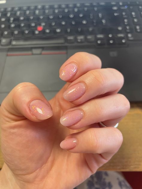 Nude nails Dainty Glitter Nails, Nude Pink Sparkle Nails, Neutral Sparkle Nails, Sparkly Short Nails, Nude Sparkle Nails, Sparkly Nude Nails, Nude Shimmer Nails, Short Sparkly Nails, Glitter Short Nails