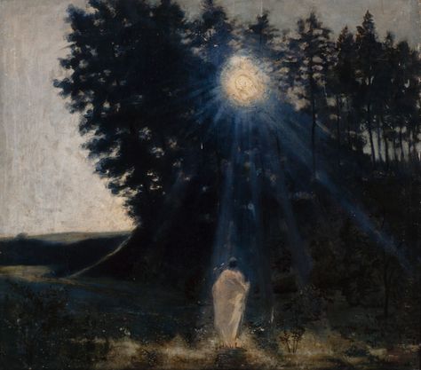 Moonlit Landscape - Jean Delville  1890 Jean Delville, Digital Museum, Night Scene, Ethereal Art, Art Movement, Dark Art, Classic Art, In The Middle, The Middle