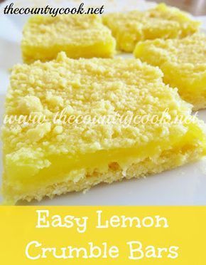 Lemon Crumble Bars, Lemon Crumble, Lemon Bars Easy, Lemon Brownies, Lemon Pie Filling, Lemon Dessert Recipes, Crumble Bars, Country Cook, Dessert Bar Recipe