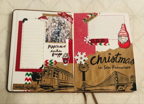 Christmas Aesthetic Journal, Christmas Art Journal Ideas, Holiday Scrapbook Ideas, Christmas Junk Journal Ideas, Junk Aesthetic, Christmas Scrapbook Ideas, Christmas Journal Ideas, Winter Journal Prompts, Christmas Journal Pages