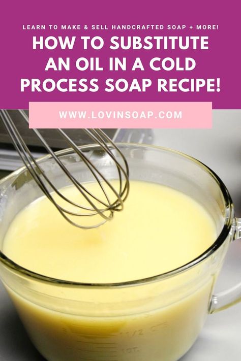 Learn how to substitute an oil in a cold process soap recipe with this tutorial on the Lovin’ Soap blog! So you’ve found a recipe that you love, or you’ve found a recipe that you’d like to try…but you don’t have one of the oils listed. Can you substitute it for something else? It depends on the oil…but yes, usually you can! We’ll modify a soap recipe together! Cold Press Soap Recipes, Olive Oil Substitute, Oil Substitute, Cold Process Soap Recipes, Soap Making Recipes, Kokum Butter, Soap Recipe, Palm Kernel Oil, Homemade Soap Recipes