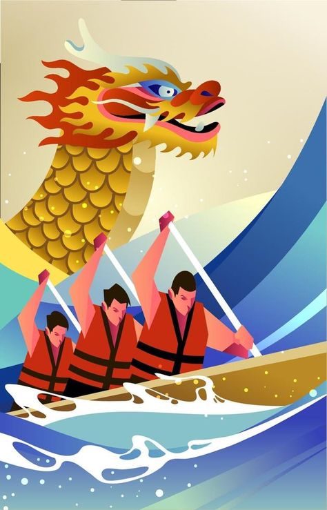 Dragon Boat Racing Concept Chinese Dragon Art, Water Festival, Dragon Boating Racing, Boat Illustration, Boat Racing, Racing Posters, Dragon Boat, Boat Race, Free Art Prints