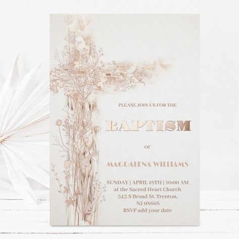 faux foil Baptism for $2.80 - Baptism & Christening Invitations Baptismal Souvenir, Recuerdos Primera Comunion Ideas, First Communion Decorations, Communion Decorations, Catholic Cross, Baptism Decorations, Dried Pampas, Girl Baptism, Baby Dedication