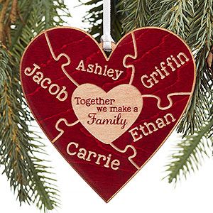 Together We Make A Family, Pieces Of Her, Puzzle Wood, Personalized Puzzle, Family Ornaments, Wood Personalized, Custom Christmas Ornaments, Wood Christmas Ornaments, Wood Christmas