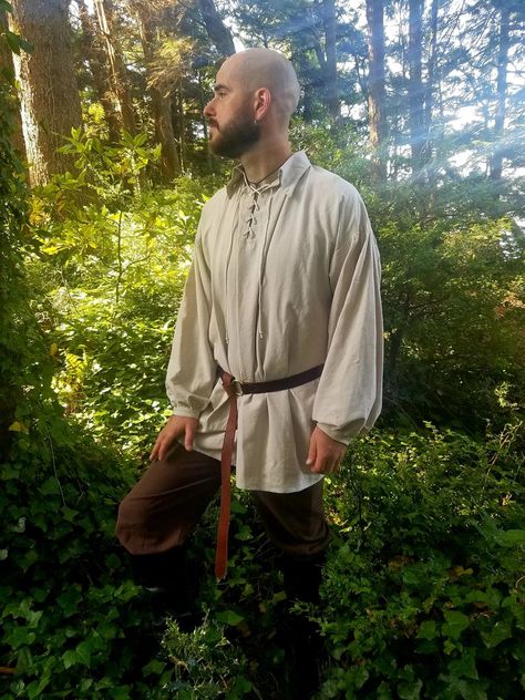 Linen Men's Renaissance Shirt Natural Medium | Etsy Antique Wedding Gown, Mountain Man Rendezvous, Ren Faire Outfits, Viking Tunic, Ren Faire Costume, Fair Outfits, Pale Beige, Linen Men, Medieval Costume