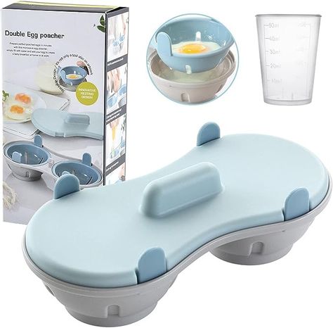 Egg Poacher Microwaveable, Egg Cooker with Measure Cup Dishwashable, Egg Maker Poached Egg Steamer Kitchen Gadget (Blue) Unique Kitchen Appliances, Microwave Egg Poacher, Home Utensils, Perfect Poached Eggs, Microwave Eggs, Egg Poacher, No Egg Pancakes, Health Guru, Egg Cooker