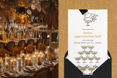 25 glamorous gala theme ideas to elevate an evening | Paperless Post Gala Themes Ideas Inspiration, Gala Dinner Theme Ideas, School Gala Themes, Fundraising Gala Themes, Gala Ideas Theme, Gala Fundraising Ideas, Gala Themes Ideas Events, Gala Themes Ideas, Formal Party Themes