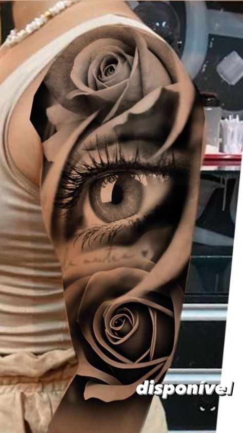 Rose Tattoo Realistic, Cool Little Tattoos, Cool Eye Drawings, Tattoo Sketch Art, Realistic Eye Tattoo, Memorial Tattoo Ideas, Shoulder Cap Tattoo, Pagan Tattoo, Eyeball Tattoo