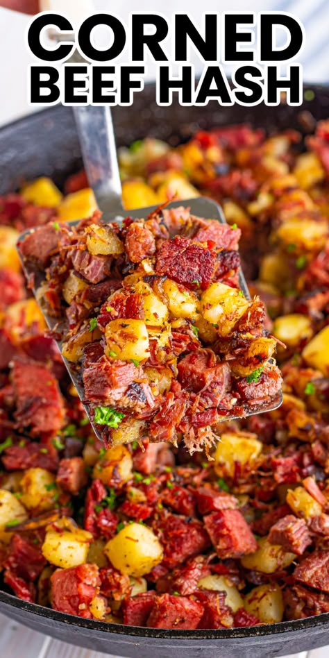 Get ready for a protein-packed breakfast! Corned Beef Hash is a simple dish of corned beef and potatoes seasoned to perfection! #BreadBoozeBacon #cornedbeef #hash #potatoes #brisket #breakfast #brunch #stpatricksday #fathersday Corned Beef And Potatoes, Corn Beef Hash, Hash Recipes, Beef Hash Recipe, Corned Beef Recipes Slow Cooker, Corned Beef Hash Recipe, Homemade Corned Beef, Canned Corned Beef, Corn Beef