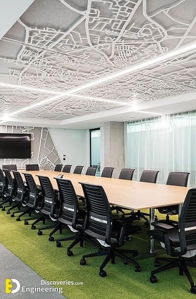 Cnc Furniture Design, Boardroom Design, Conference Room Design, Meeting Room Design, Laser Cut Screens, Nyc Neighborhoods, Furniture Design Ideas, Laser Cut Panels, Office Interior Design Modern