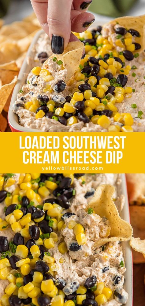 Loaded Cream Cheese Dip is full of southwest flavor with black beans, corn, salsa, lime and plenty of seasonings. Serve with chips, crackers or veggies. Summer Dips By The Pool, River Snacks Ideas, Work Recipes, Black Beans Corn, Cream Cheese Dip, Cream Cheese Dips, Dip Recipes Easy, Corn Salsa, Food Appetizers