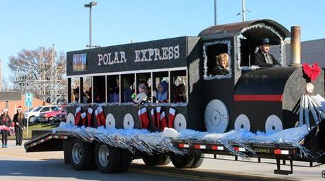 Holiday Parade Floats, Parade Float Diy, Parade Float Theme, Cardboard Train, Polar Express Christmas Party, Polar Express Theme, Polar Express Christmas, Christmas Parade Floats, Christmas Balloon Decorations