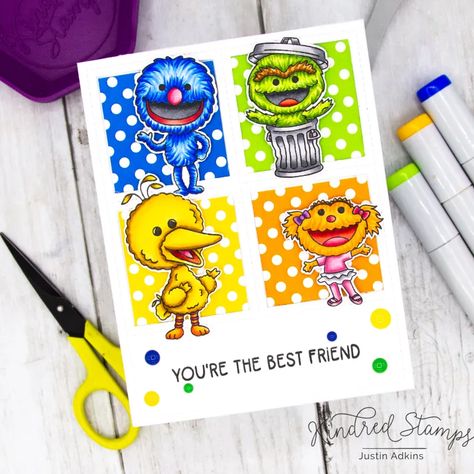 Kindred Stamps, Neighborhood Friends, Split Coast Stampers, Ombre Background, Crazy Bird, Cookie Stencils, Copic Coloring, You're The Best, Cards For Friends