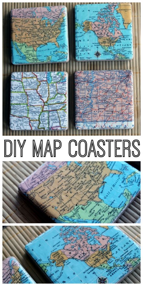 Diy Gifts Cheap, Diy Map, Bureau Decor, Map Coasters, Map Crafts, Easy Handmade Gifts, Creative Diy Gifts, Wine Bottle Diy Crafts, Wine Bottle Diy