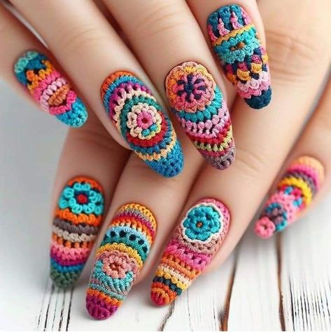 Crochet Nails Art, Crochet Nail Art, Hippie Nails, Nail Art For Beginners, Trendy Nail Art Designs, Mode Crochet, Nail Designs Valentines, Creative Nail Designs, Trendy Nail Art