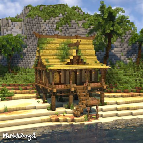 A Minecraft Beach House with a full Interior!
You can download this build on my Patreon, just follow the link! Tropical Village Minecraft, Minecraft Raised House, Minecraft Tiki House, Minecraft Beach Building Ideas, Minecraft Hawaii House, Costal Minecraft House, Minecraft Beachside House, Mc Beach House, Minecraft Island House Ideas