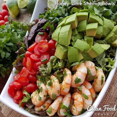 Honey-Lime Shrimp Bowls with Homemade Clean Dressing Shrimp Bowls, Honey Lime Shrimp, Stomach Rumbling, Dish Ideas, Lime Shrimp, Clean Food Crush, Nut Recipes, Food Crush, Honey Lime