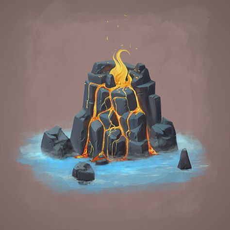 Volcano Game, Land Illustration, Volcano, Game Art, Fantasia, Fantasy Art, Concept Art, Fictional Characters, Art