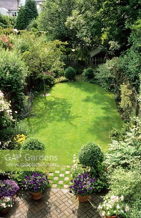 Divided Garden Ideas, Tree In Small Garden, Long Rectangle Garden Design, Townhouse Garden Design, Small Front Yard Landscaping Ideas Townhouse Garden Design, Small Rectangle Garden Design, Long Narrow Gardens, Small Garden With Trees, Small Garden Design Ideas Budget Simple Backyard Landscaping