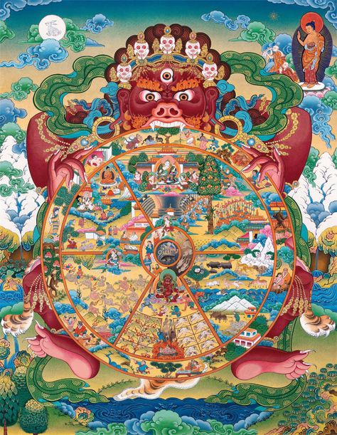 Wheel Of Samsara, Buddhist Iconography, Tibet Art, Dharamsala, Buddhist Art Drawing, Scroll Painting, Spiritual Images, Buddhist Symbols, Japan Painting