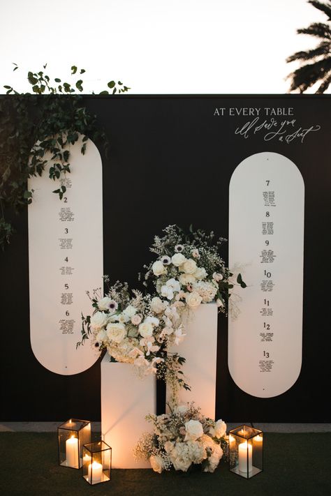 #wedding #weddingideas #seatingchart #weddingplanning #bride Wedding Lobby Decor, Monochrome Wedding Decor, Seating Wedding, Sign Flowers, Monochrome Wedding, Monochrome Weddings, Lobby Decor, Wedding Event Design, Flowers Decor