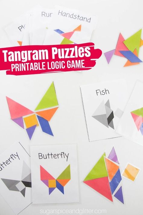 Free Printable Tangram Puzzles - 2D puzzles that teach kids a variety of math concepts, build visual-spatial skills and fine motor skills. (Plus they're fun!) Tangram Printable, Tangram Activities, Tangram Patterns, 2d Shapes Activities, Visual Spatial, Tangram Puzzles, Math Vocabulary, Printable Puzzles, Fun Printable