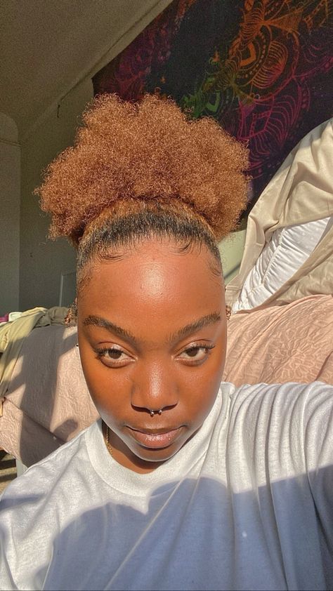 Dyed Afro Hair 4c Ginger, Dyed 4c Natural Hair Honey Blonde, Tint Hair Color For Short Hair, Ginger Tinted Hair, Brown Tinted Hair, Darkskin Dyed Hair, Tinted Brown Hair, Ginger 4c Natural Hair, Brown Hair Tint