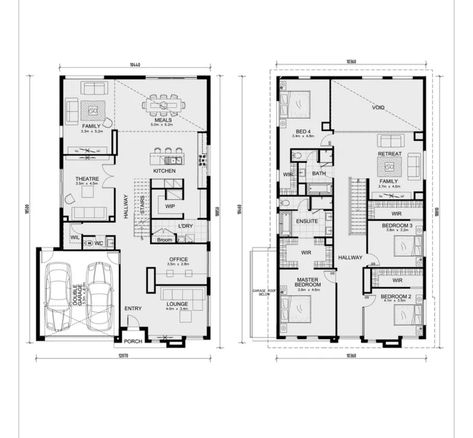 2 Storey Floor Plan, Plan Interior Design, Two Storey House Plans, 3d Floor Plans, Apartment Floor, Apartment Floor Plans, Two Storey House, Home Design Floor Plans, 5 Bedroom House