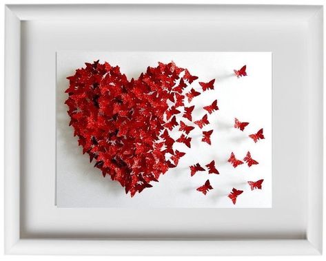 Paper Craft, Paper Flowers, Bespoke, Origami, Butterflies, Frame, Flowers, Wall, Red