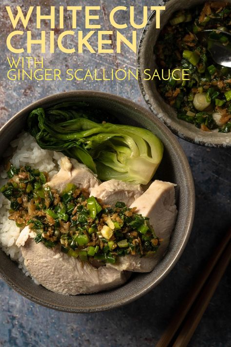 Healthy Meal For One, Steamed Chicken Breast, Scallion Sauce, Ginger Scallion Sauce, Meal For One, Steamed Chicken, Healthy Meals For One, Poached Chicken, Ginger Sauce