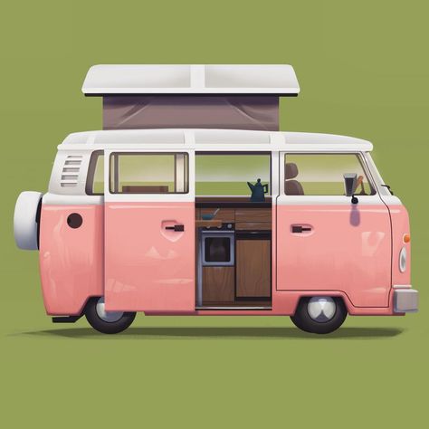 10 Illustrated Adventure Rigs: Part 1 Stylized Car, Toyota Chinook, City Isometric, Mechanical Objects, Dog Van, Sandakan, Camper Bus, Volkswagen Camper, Combi Vw