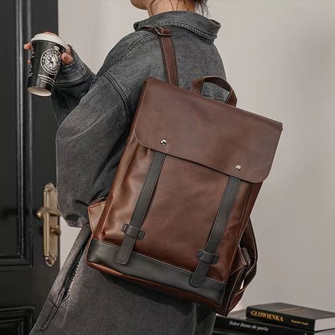 Dark Brown Leather Backpack,Leather Backpack for Men,Laptop  Backpack Office Bag, Leather Backpack for Him, Leather Backpack, Gift for Him Minimalistic design of the backpack makes it suitable for every occasion and will always be on the guard of your perfect and stylish look.Made with all our love, this backpack will surely become your everyday companion no matter what destination you choose: going to work or on a worldwide trip.  ➤DESIGN: Bag consists of: - Flap backpack; - - Back zipper pocke School Backpack College, College Book Bag, Leather Backpack Men, Preppy Backpack, Backpack College, Retro Backpack, Leather Backpack For Men, Work Backpack, Backpack Gift