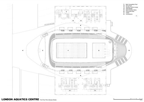 Gallery of London Aquatics Centre for 2012 Summer Olympics / Zaha Hadid Architects - 60 London Aquatics Centre, 2012 Summer Olympics, Concept Models Architecture, Olympic Swimming, Architecture Portfolio Design, Zaha Hadid Architects, Ground Floor Plan, Building Structure, Zaha Hadid