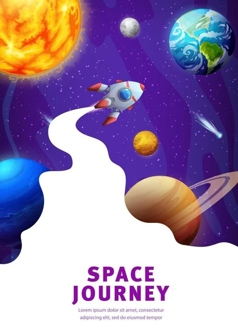 Space landing page, galaxy landscape with rocket Space Day Poster, Magic Poster Design, Space Illustration Art, Graphic Design Theme, Pubmats Ideas, Space Graphic Design, Galaxy Landscape, Nasa Art, Space Travel Posters