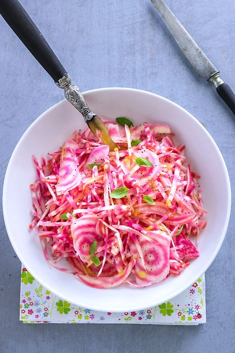 Flip through our slideshow and discover an exciting new salad to try for any occasion. Fresh Vegetable Salad Recipes, Recipe For Salad, Recipes For Salads, Chioggia Beets, Parties Food, Beet Salad Recipes, Vegetable Salad Recipes, Recipes Learn, Corn Salad Recipes